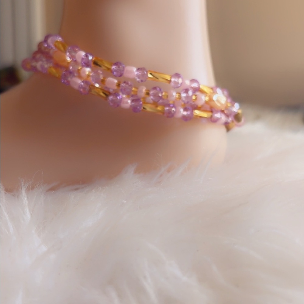Elegant Purple and Gold Beaded Anklet